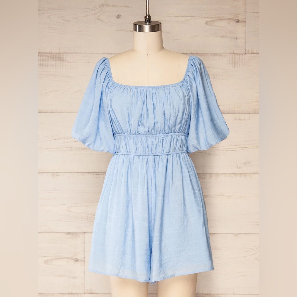 Light Blue Puff Sleeve Romper